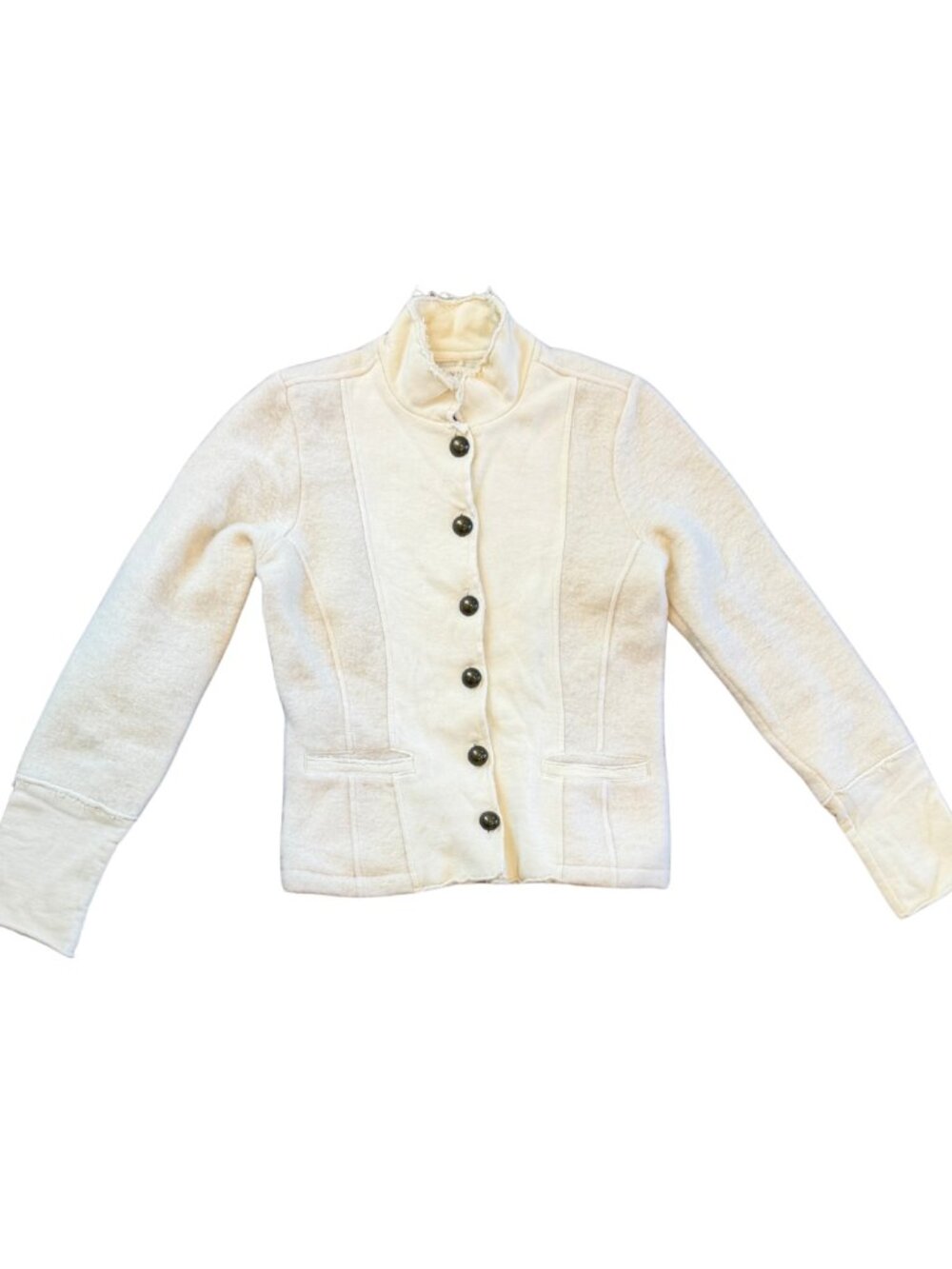 Esprit Wool Blend Mixed Fabric Military Style Button Up Jacket White Cream Small
